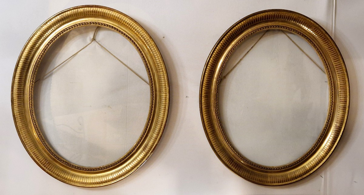 Pair Of Oval Frames Gilded With Gold Leaf, 19th Century-photo-4