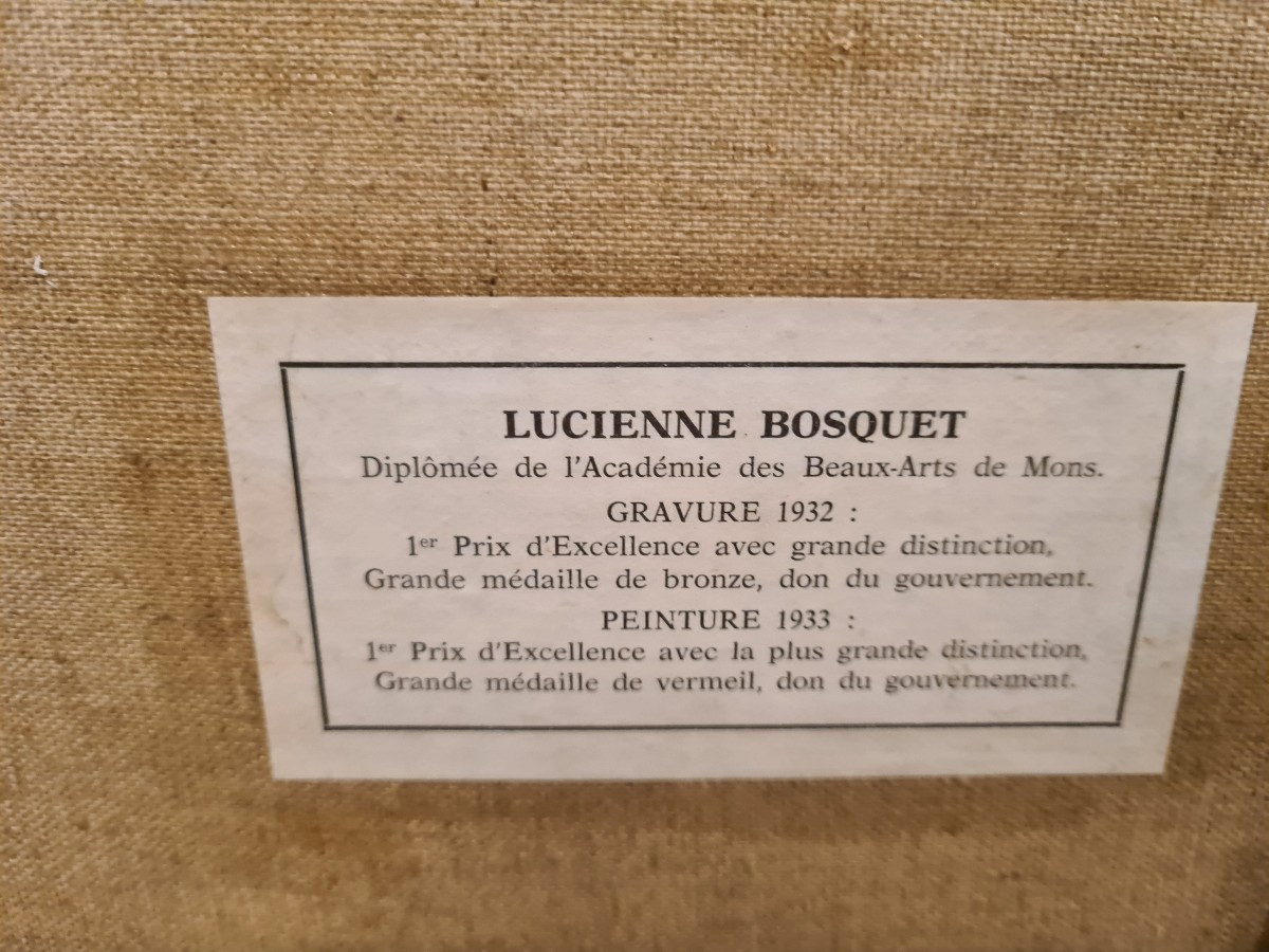 Lucienne BOSQUET (1910-1990) – " Pêcheurs et filets de pêche" – Huile -photo-5