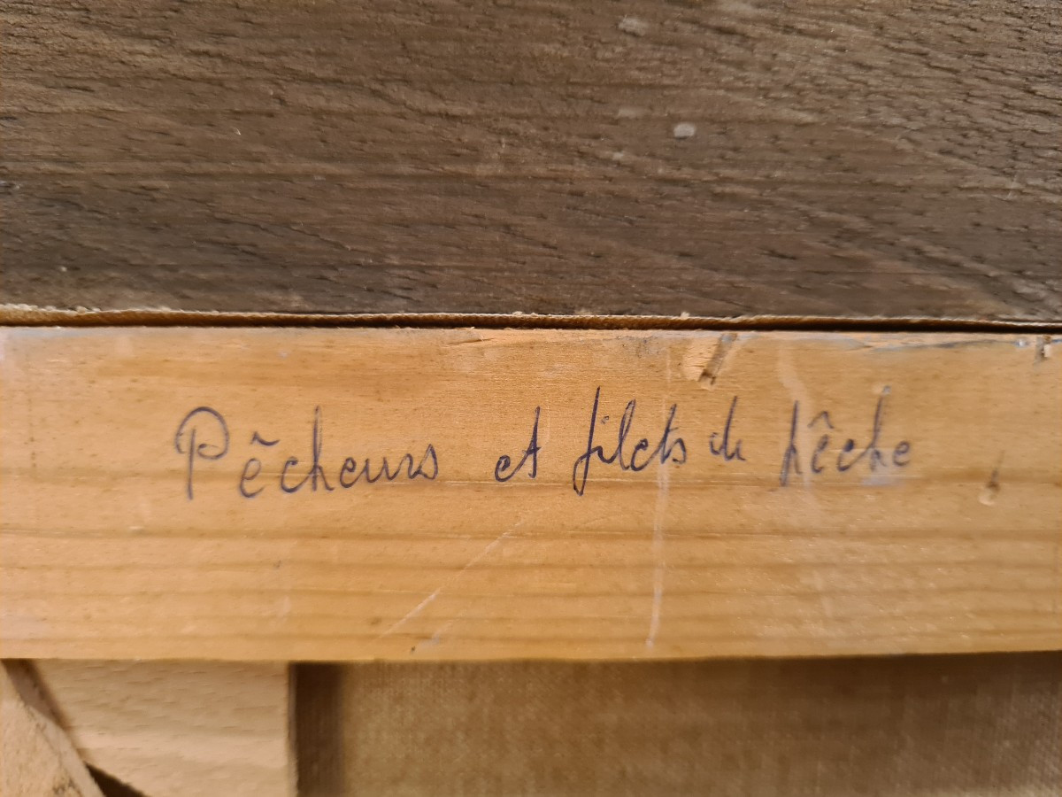 Lucienne BOSQUET (1910-1990) – " Pêcheurs et filets de pêche" – Huile -photo-6