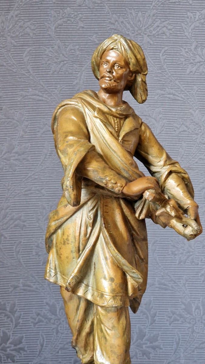 Spelter Sculpture "the Persian" By Théodore Doriot (1829-1937)-photo-1