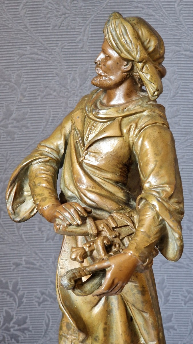 Spelter Sculpture "the Persian" By Théodore Doriot (1829-1937)-photo-2