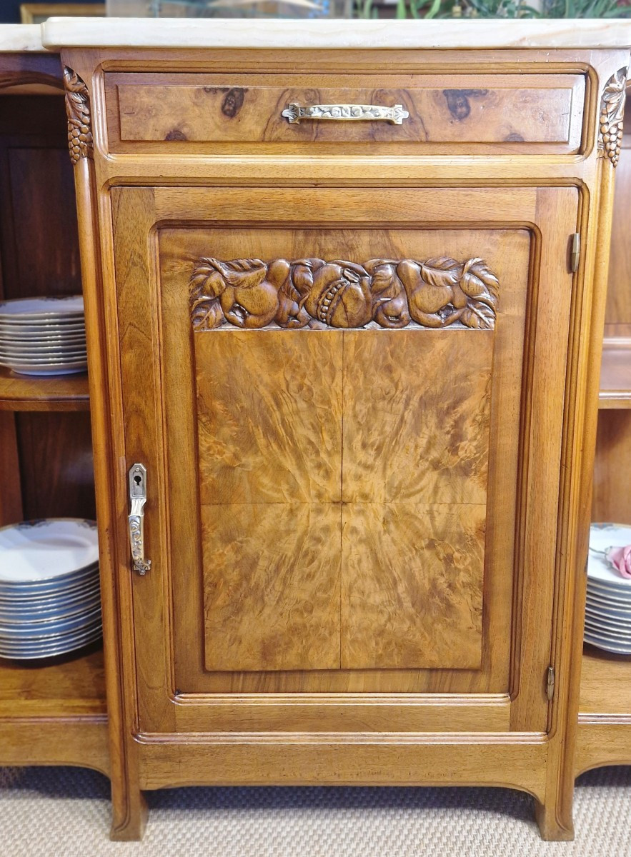 Buffet époque fin Art Nouveau École de Nancy en noyer Gauthier Poinsignon ( non signé)-photo-2
