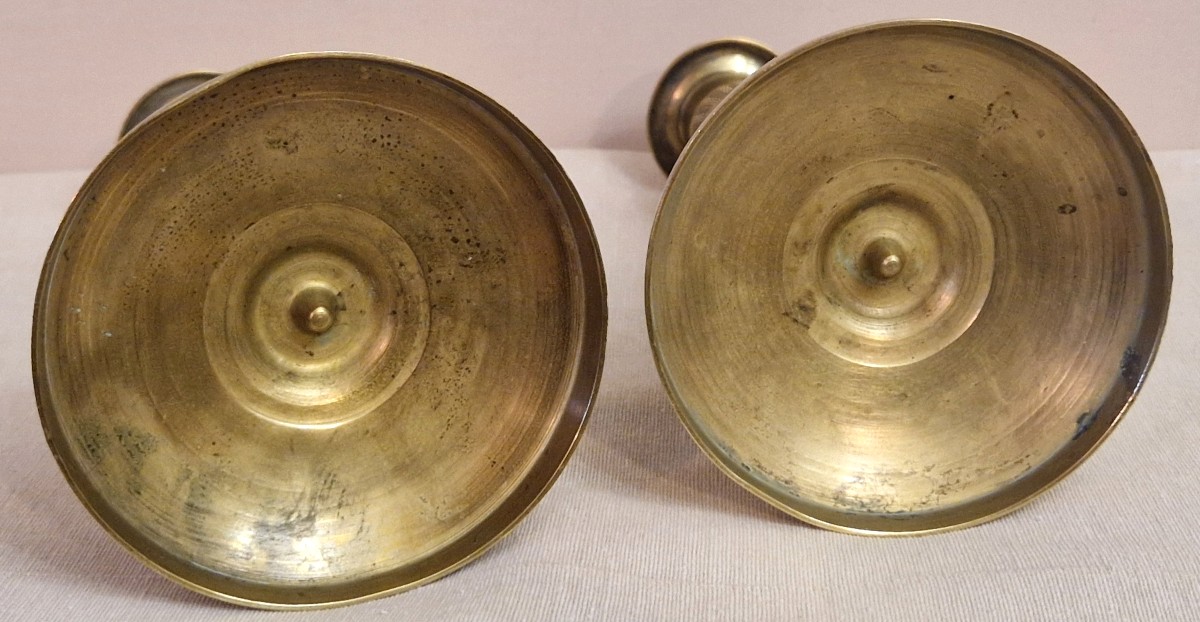 Pair Of Restoration-style Brass Torch-style Candlesticks, 20th Century-photo-4