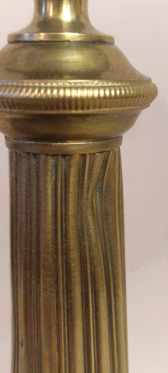 Pair Of Restoration-style Brass Torch-style Candlesticks, 20th Century-photo-5