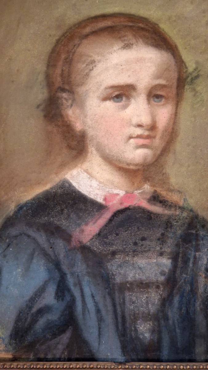Portrait Of A Young Girl - Pastel, Napoleon III Era-photo-2