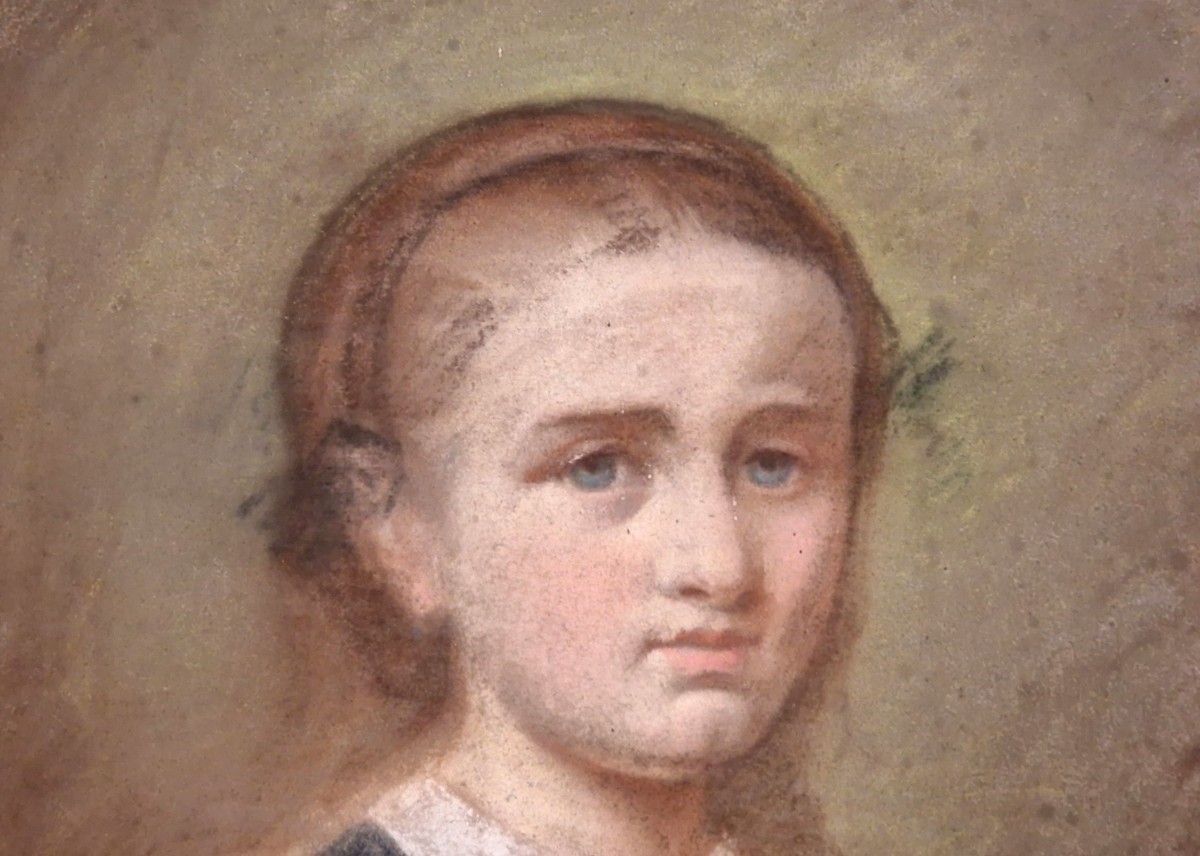 Portrait Of A Young Girl - Pastel, Napoleon III Era-photo-3