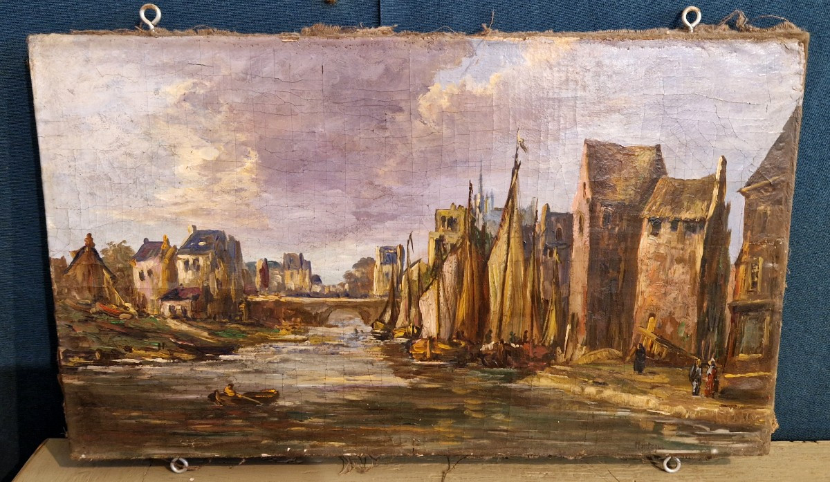 Alfred Montague (1832-1870) – "lively Scene By The River" – 19th Century-photo-2