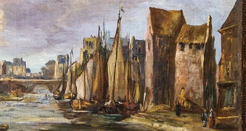 Alfred Montague (1832-1870) – "lively Scene By The River" – 19th Century-photo-5