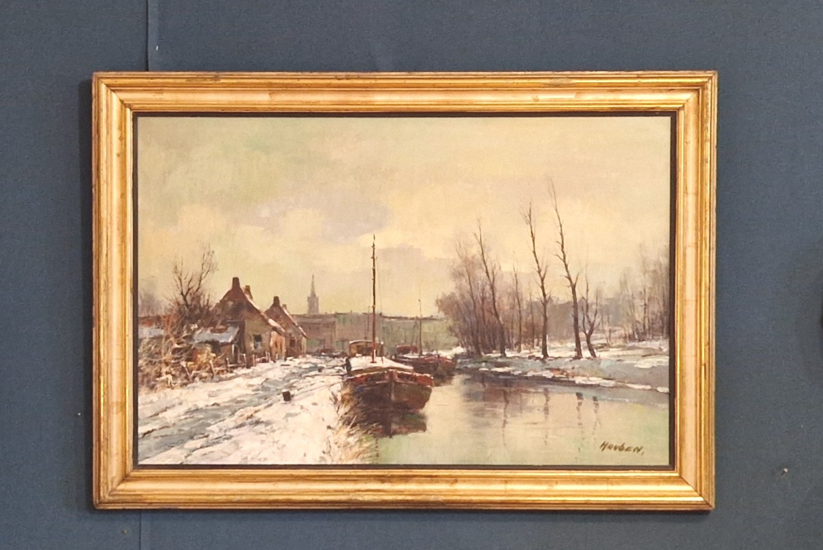 Charles Houben (1871-1931) Péniches enneigées-photo-2