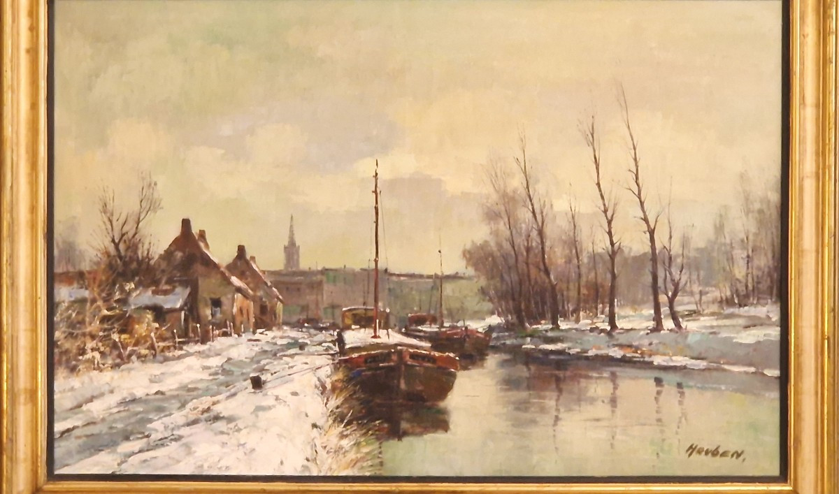 Charles Houben (1871-1931) Péniches enneigées-photo-3