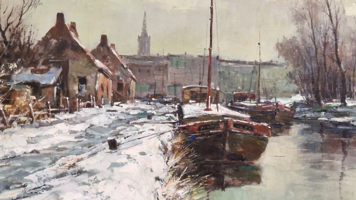 Charles Houben (1871-1931) Péniches enneigées-photo-4