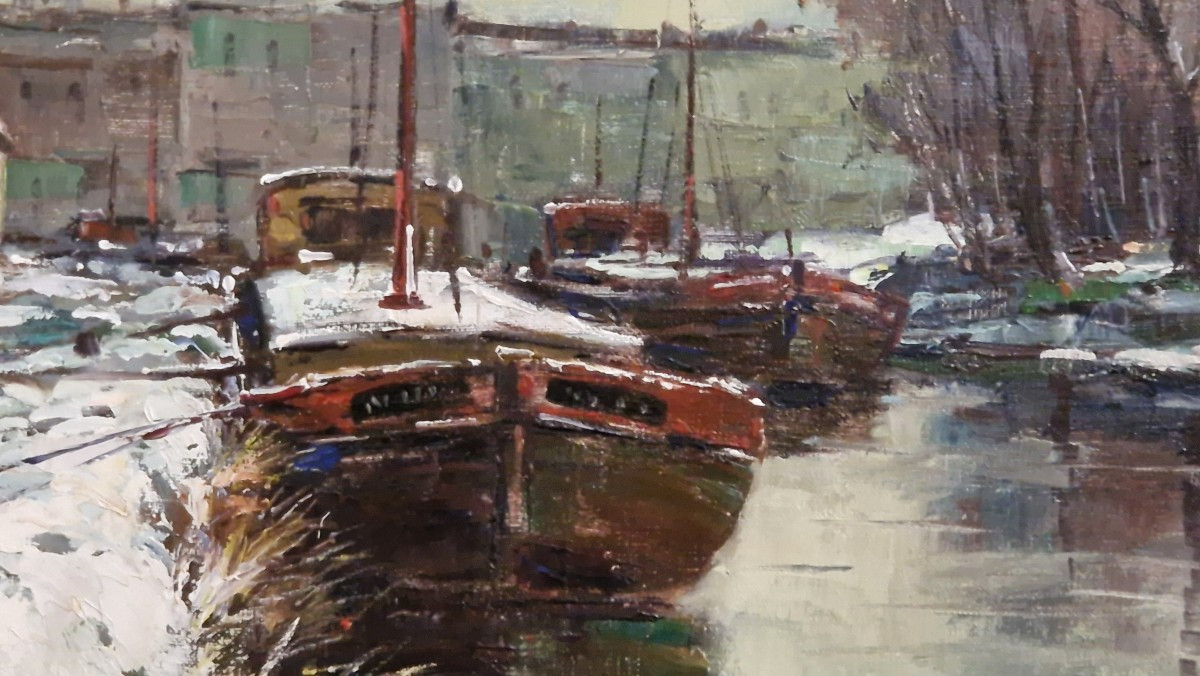 Charles Houben (1871-1931) Péniches enneigées-photo-2