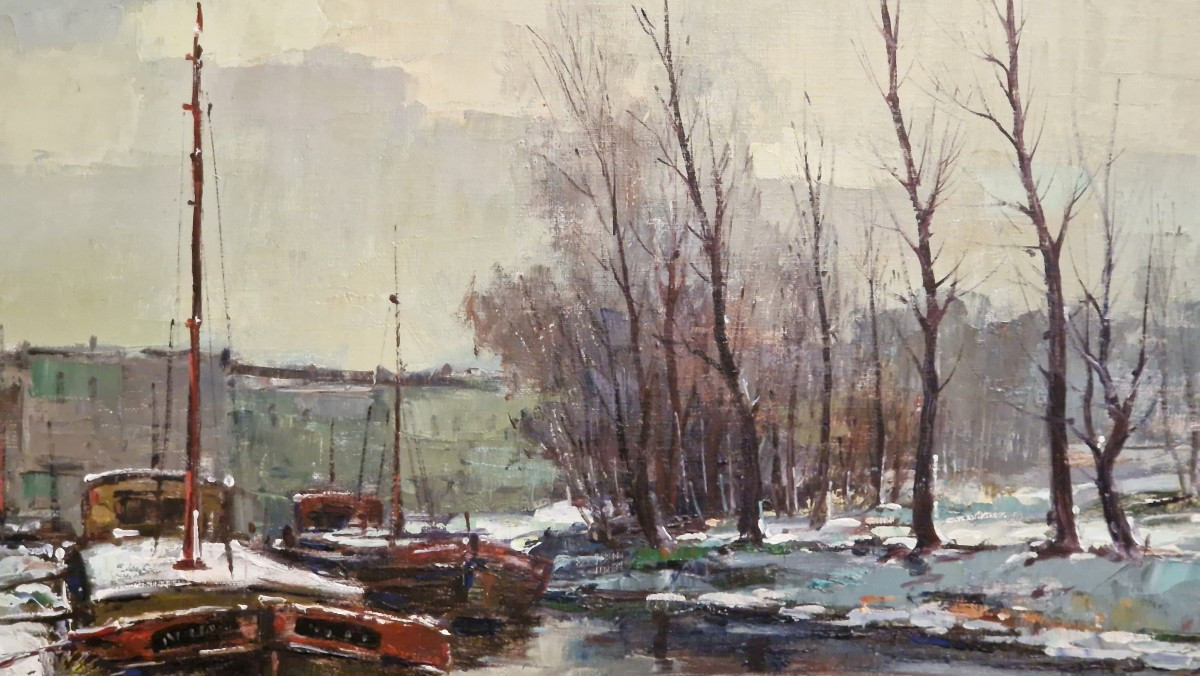 Charles Houben (1871-1931) Péniches enneigées-photo-3