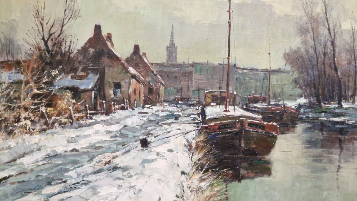 Charles Houben (1871-1931) Péniches enneigées-photo-4