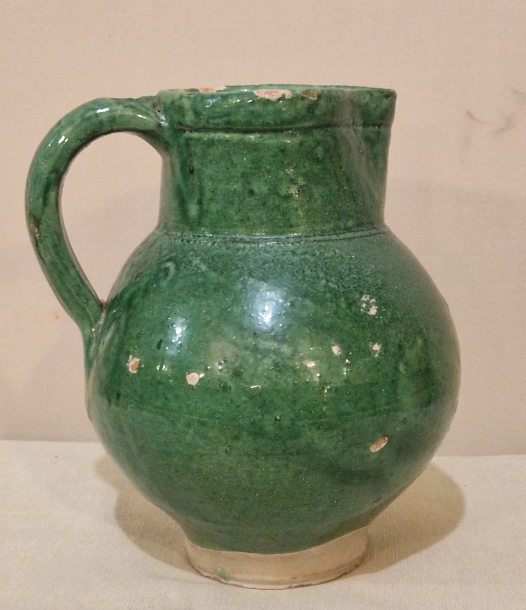 Green Glazed Terracotta Pitcher.-photo-2