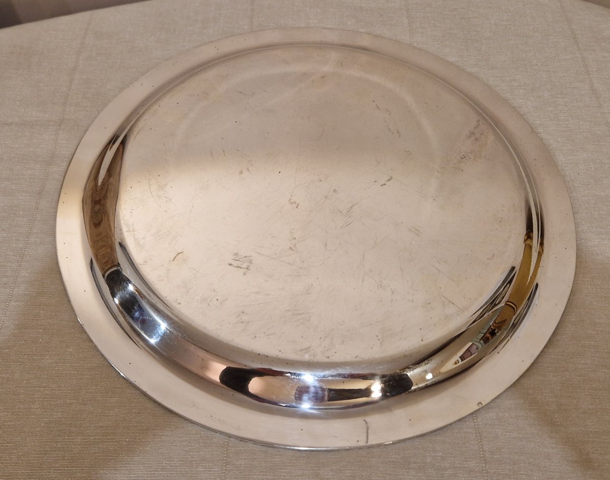 Round Silver Metal Serving Dish/tray-photo-3