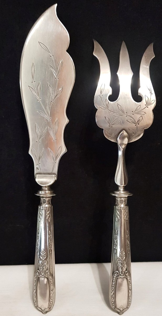 Service à Poisson - Argent Fourré Et Métal Argent