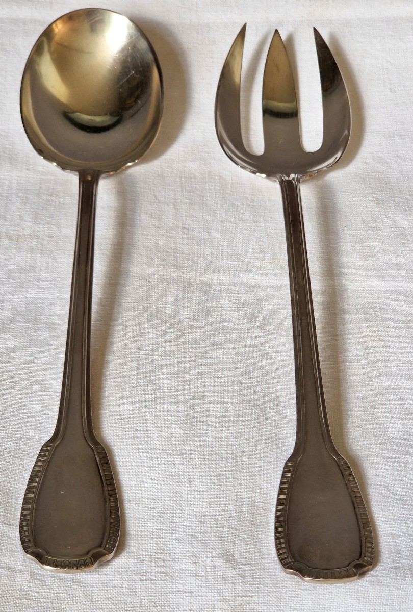 Paire de couvert à salade - métal argent - Christofle-photo-2