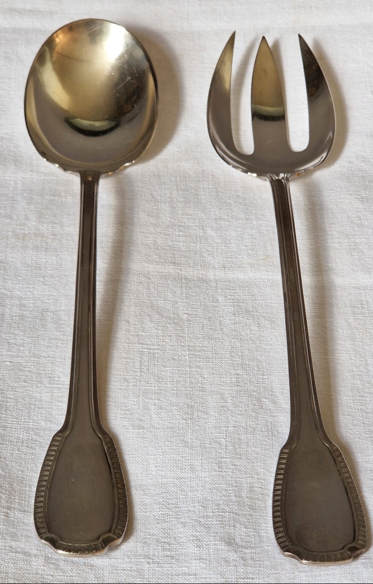 Paire de couvert à salade - métal argent - Christofle-photo-3