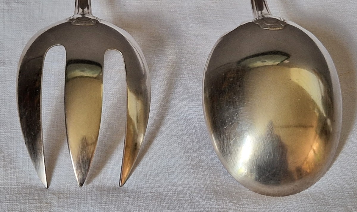 Paire de couvert à salade - métal argent - Christofle-photo-2