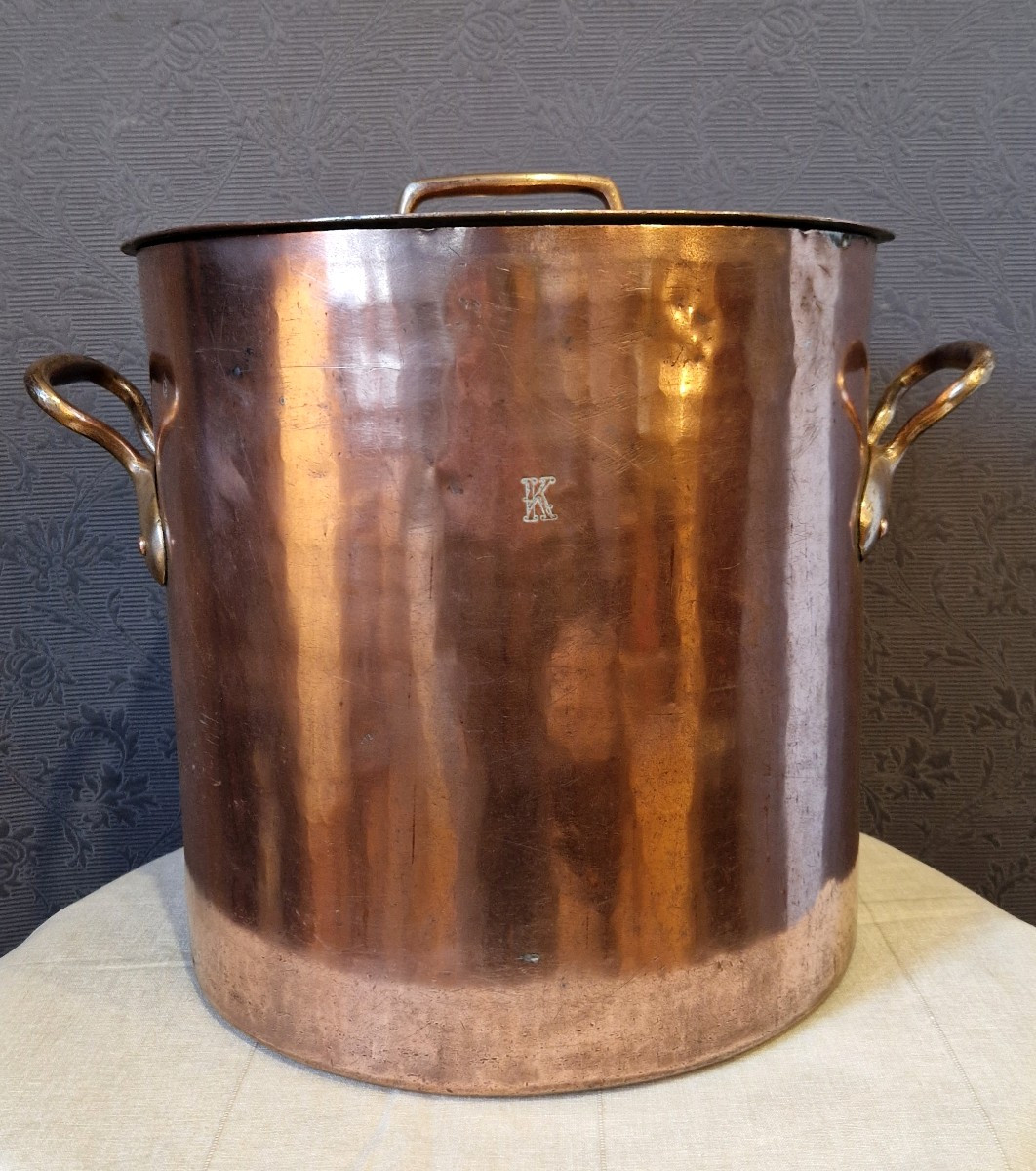 Copper Casserole Dish - Marked "k" And Hallmarked "legry Rue Miromesnil"-photo-2