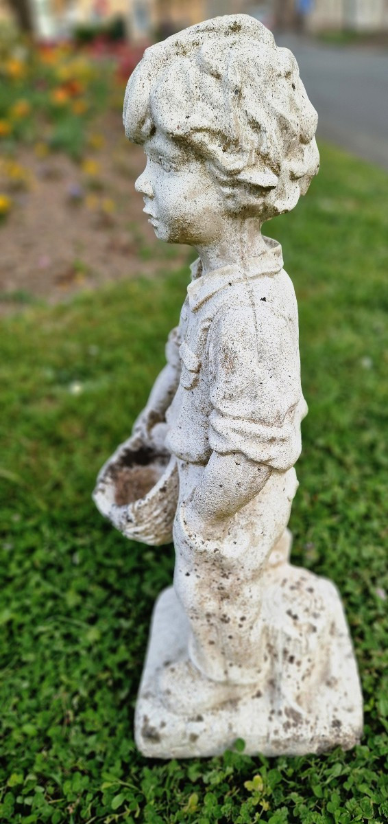 Child Statue In Reconstituted Stone 20th Century-photo-4