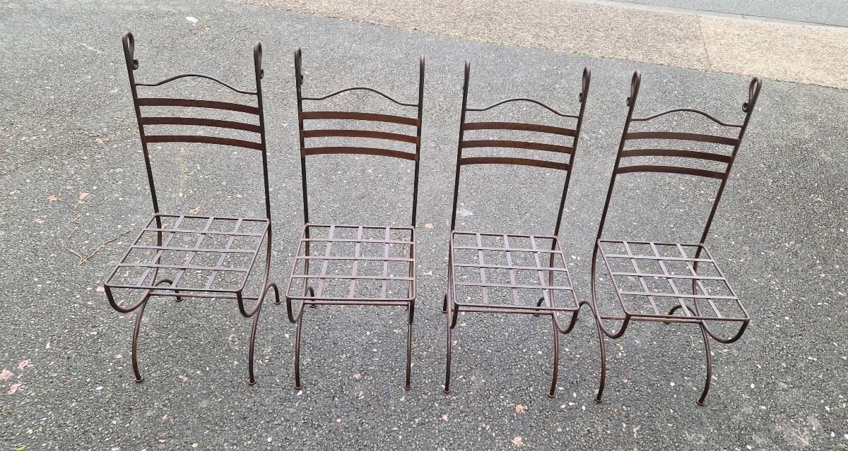 Ensemble de 4 chaises de jardin en fer XXe-photo-2