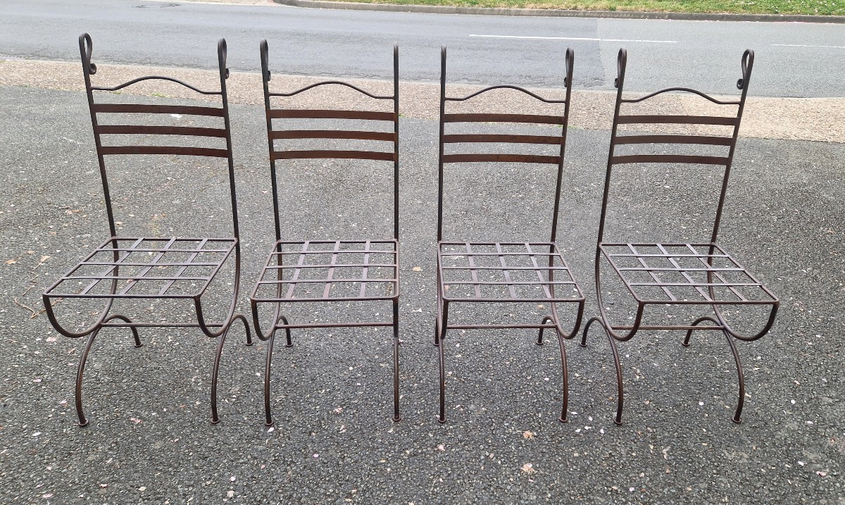 Ensemble de 4 chaises de jardin en fer XXe-photo-3