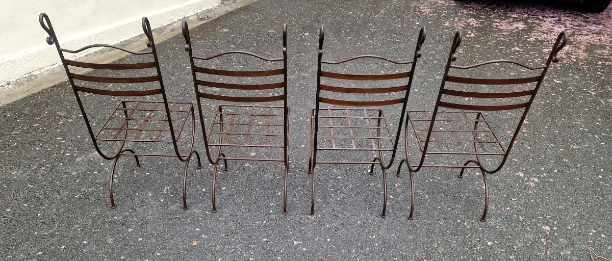 Ensemble de 4 chaises de jardin en fer XXe-photo-1