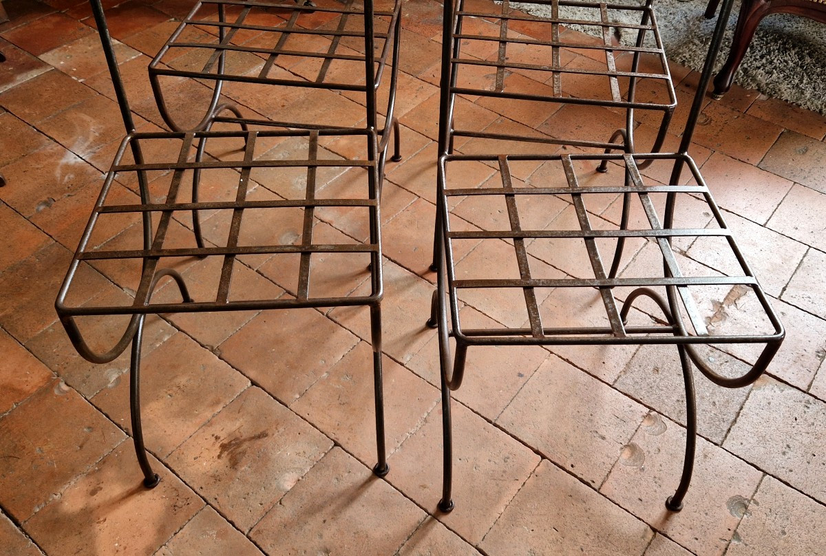 Ensemble de 4 chaises de jardin en fer XXe-photo-2