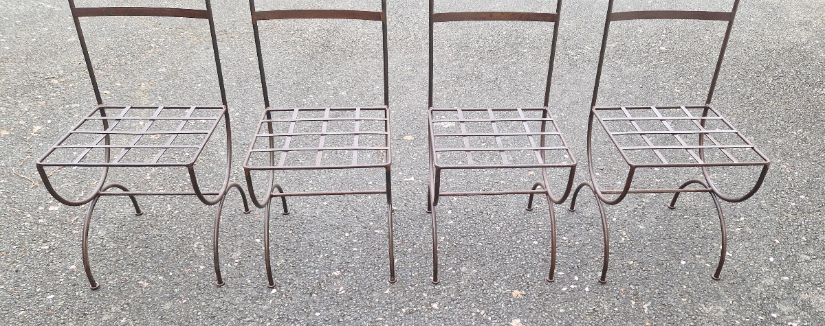 Ensemble de 4 chaises de jardin en fer XXe-photo-5