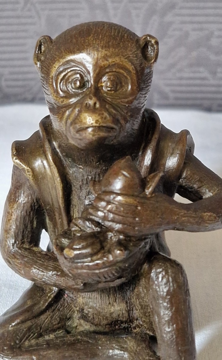 Bronze Singe Assis  Par Edouard Enot-photo-2