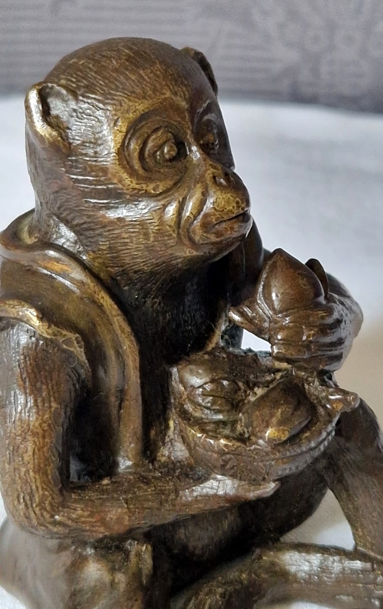 Bronze Singe Assis  Par Edouard Enot-photo-2
