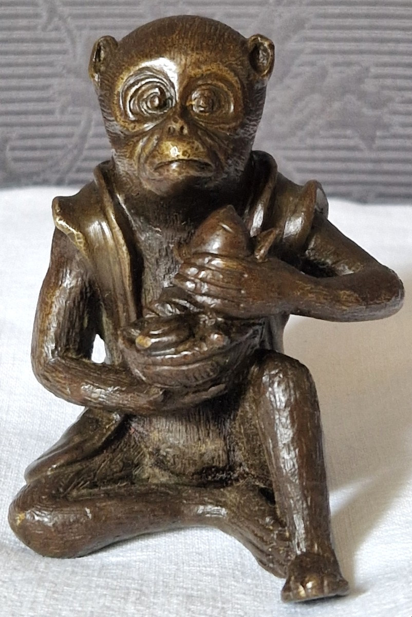 Bronze Singe Assis  Par Edouard Enot-photo-4