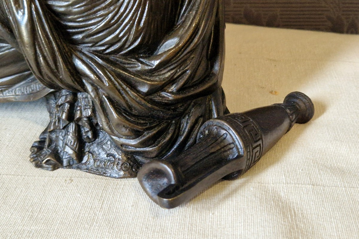 Femme drapée  assise - bronze XIX-ème - James PRADIER (1790-1852)-photo-5