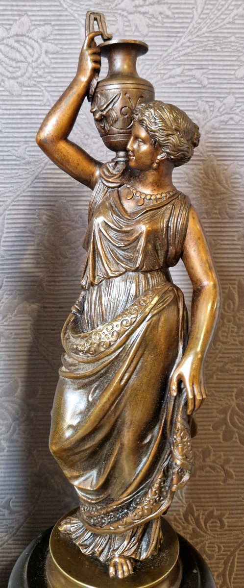 Pair Of Antique-style Female Figures - Bronze 19th C-photo-2
