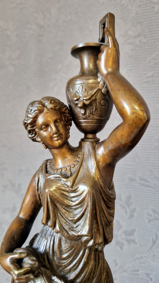 Pair Of Antique-style Female Figures - Bronze 19th C-photo-3