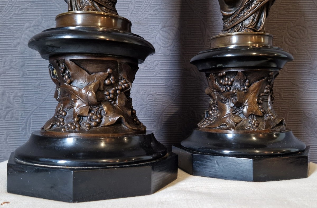 Pair Of Antique-style Female Figures - Bronze 19th C-photo-5