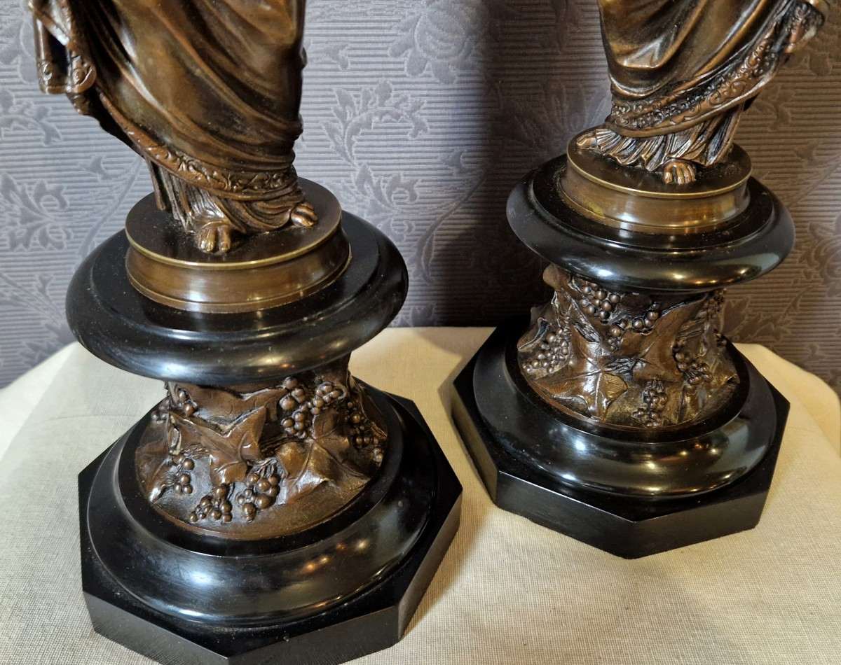 Pair Of Antique-style Female Figures - Bronze 19th C-photo-6