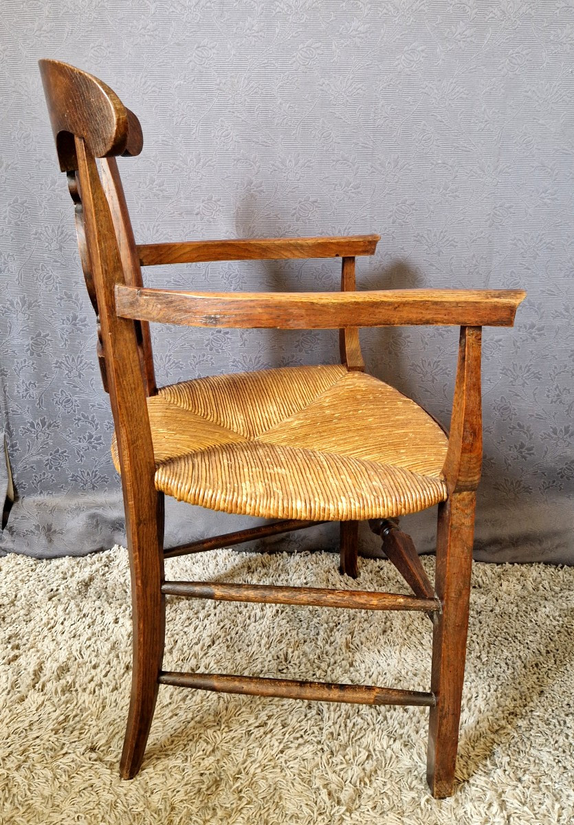 Fauteuil paillé XIXe en Chêne-photo-2