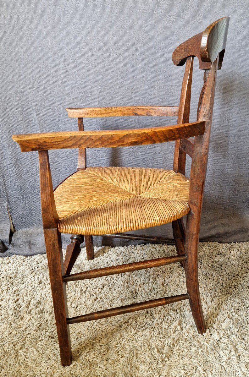 Fauteuil paillé XIXe en Chêne-photo-3