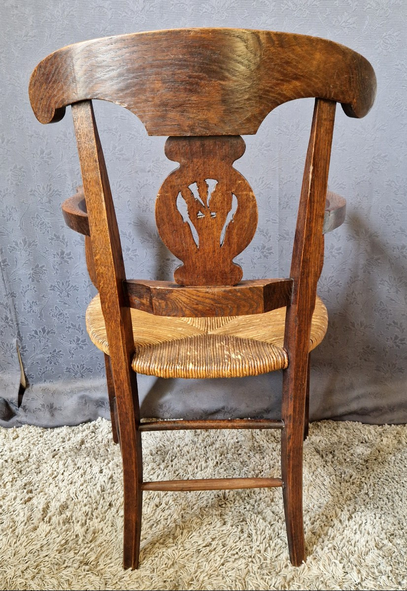 Fauteuil paillé XIXe en Chêne-photo-4