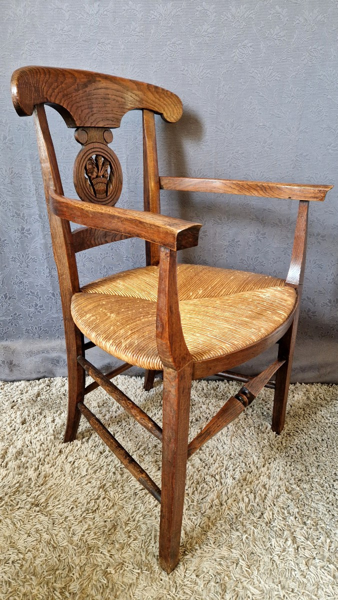 Fauteuil paillé XIXe en Chêne-photo-1