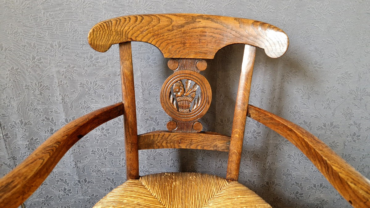 Fauteuil paillé XIXe en Chêne-photo-2
