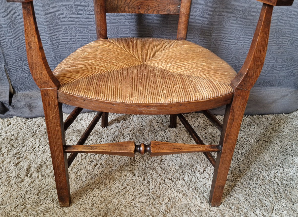 Fauteuil paillé XIXe en Chêne-photo-3
