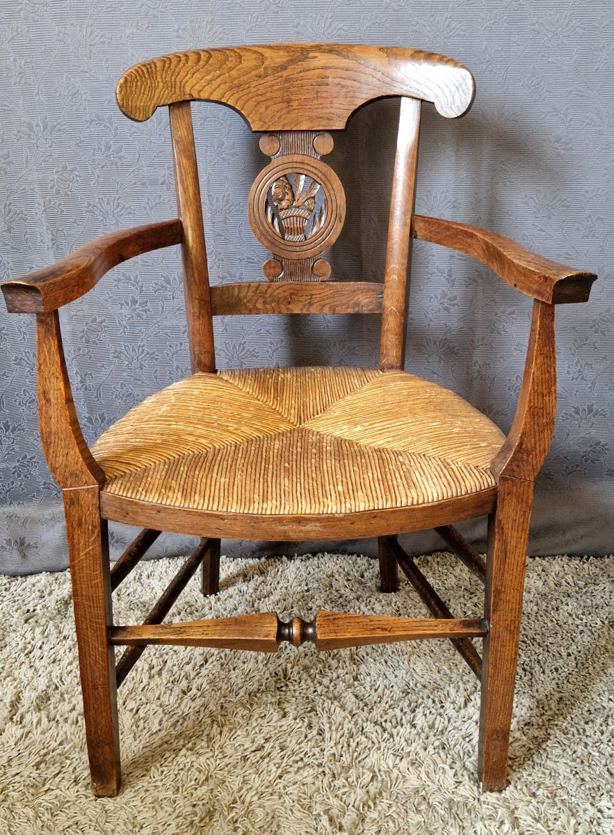 Fauteuil paillé XIXe en Chêne