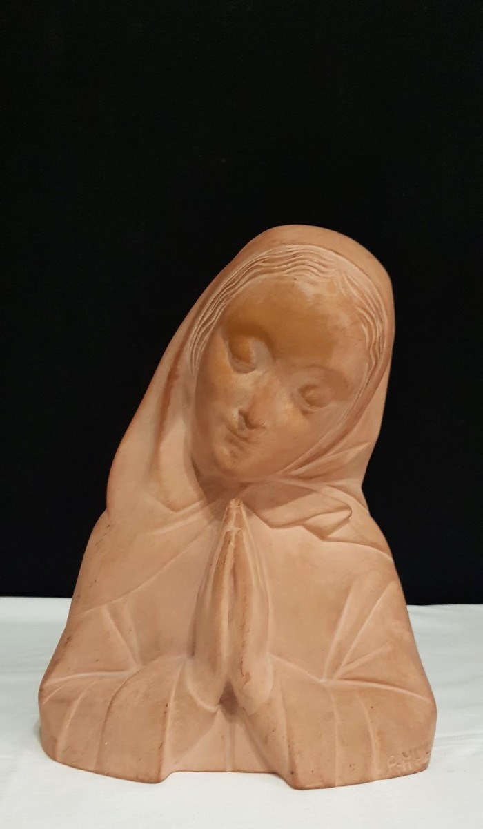 Vierge en Terre Cuite signée RHUL – Circa 1950-photo-2