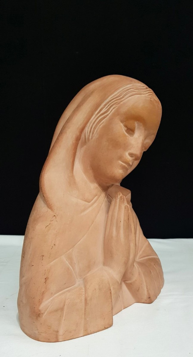 Vierge en Terre Cuite signée RHUL – Circa 1950-photo-3