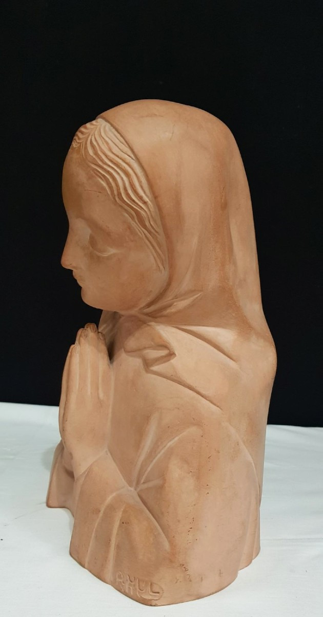 Vierge en Terre Cuite signée RHUL – Circa 1950-photo-4