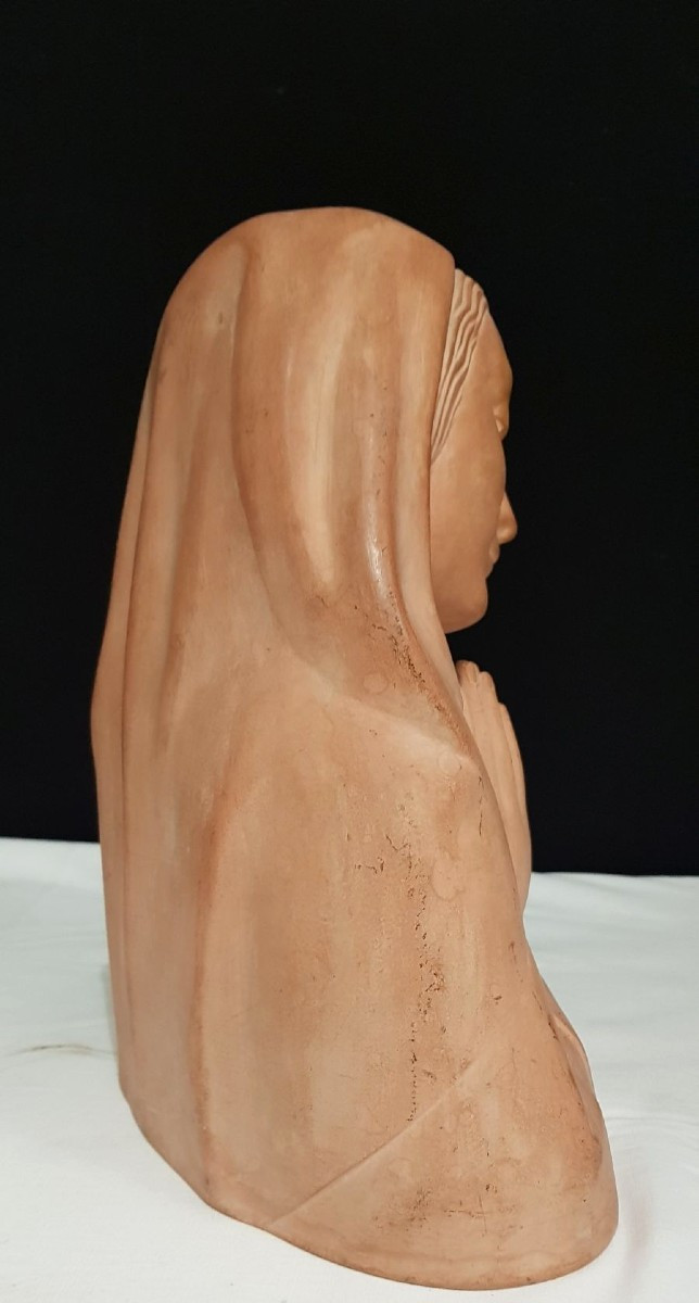 Vierge en Terre Cuite signée RHUL – Circa 1950-photo-2